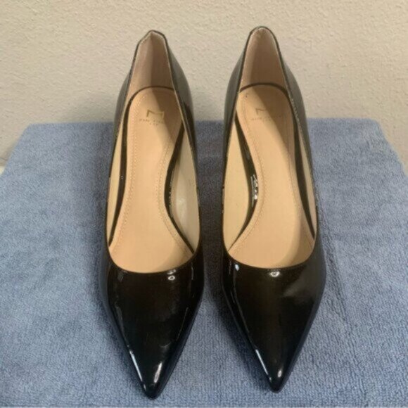 Marc Fisher Ltd Black Patent Leather Pointed Toe Clear Block Heels - Picture 5 of 15